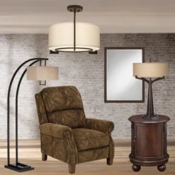 Possini Euro Design Stinson Modern Ceiling Light Semi Flush Mount Fixture 17 1/4" Wide Bronze 3-Light Linen Drum Shade For Bedroom Kitchen Living Room -Possini Euro Design Shop GUEST c5be1f51 eb3a 4c04 a5ee 6954f22ffa67