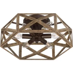 Possini Euro Design Moorcroft Modern Farmhouse Ceiling Light Semi Flush Mount Fixture 14 1/2" Wide Dark Wood Bronze 6-Light Hexagon Frame For Bedroom -Possini Euro Design Shop GUEST c6b6a93f 9066 4008 993a 71d79b906b13