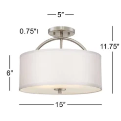 Possini Euro Design Halsted Modern Ceiling Light Semi Flush Mount Fixture 15" Wide Brushed Nickel 2-Light Oatmeal Linen Drum For Bedroom Living Room 11 Possini Euro Design Halsted Modern Ceiling Light Semi Flush Mount Fixture 15" Wide Brushed Nickel 2-Light Oatmeal Linen Drum For Bedroom Living Room -Possini Euro Design Shop GUEST d467f660 902a 45b3 bde3 1d30f40fac9c