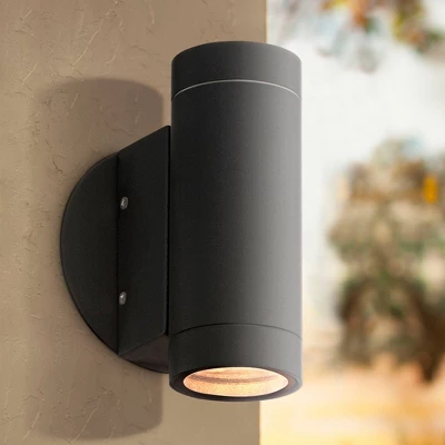 Possini Euro Design Modern Industrial Outdoor Wall Light Fixtures Set Of 2 Matte Black Metal Up Down 6 1/2" For Post Exterior Barn 6 Possini Euro Design Modern Industrial Outdoor Wall Light Fixtures Set Of 2 Matte Black Metal Up Down 6 1/2" For Post Exterior Barn - Image 4
