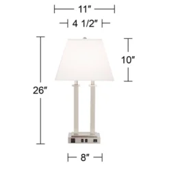 Possini Euro Design Amity Modern Table Lamp 26" High Brushed Nickel With USB And AC Power Outlet In Base White Linen Shade For Bedroom Bedside Desk 13 Possini Euro Design Amity Modern Table Lamp 26" High Brushed Nickel With USB And AC Power Outlet In Base White Linen Shade For Bedroom Bedside Desk -Possini Euro Design Shop GUEST d597278f bc77 4473 a7da 053f0dde81c2
