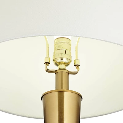 Possini Euro Design Wayne Modern Table Lamps 29 1/4" Tall Set Of 2 Brass With USB Charging Port White Fabric Drum Shade For Bedroom Living Room Kids 5 Possini Euro Design Wayne Modern Table Lamps 29 1/4" Tall Set Of 2 Brass With USB Charging Port White Fabric Drum Shade For Bedroom Living Room Kids - Image 3