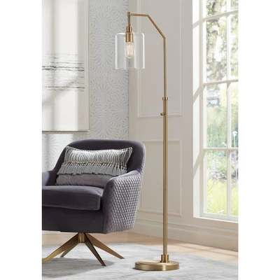 Possini Euro Design Kipling Modern 62 1/2" Tall Downbridge Arc Floor Lamp Warm Gold Metal Clear Glass Shade For Living Room Reading House 3 Possini Euro Design Kipling Modern 62 1/2" Tall Downbridge Arc Floor Lamp Warm Gold Metal Clear Glass Shade For Living Room Reading House
