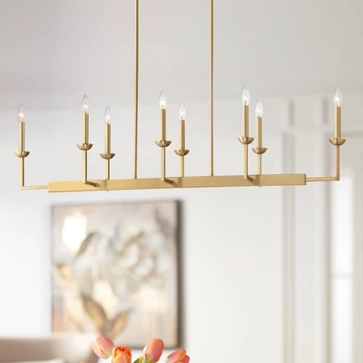 Possini Euro Design Kime Gold Linear Pendant Chandelier 50" Wide Modern 8-Light Fixture For Dining Room House Foyer Kitchen Island Entryway Bedroom 3 Possini Euro Design Kime Gold Linear Pendant Chandelier 50" Wide Modern 8-Light Fixture For Dining Room House Foyer Kitchen Island Entryway Bedroom