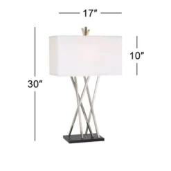 Possini Euro Design Modern Table Lamps 30" Tall Set Of 2 Brushed Steel Black White Linen Rectangular Shade For Living Room Family Bedroom -Possini Euro Design Shop GUEST ddf5d07e c19d 481f b595 6a83f7db225b