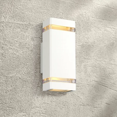 Possini Euro Design Modern Outdoor Wall Light Fixture White 2-Light Up Down 10 1/2" Clear Glass Inserts For Exterior Barn Deck House Porch Yard Patio 3 Possini Euro Design Modern Outdoor Wall Light Fixture White 2-Light Up Down 10 1/2" Clear Glass Inserts For Exterior Barn Deck House Porch Yard Patio
