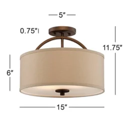 Possini Euro Design Halsted Modern Ceiling Light Semi Flush Mount Fixture 15" Wide Brushed Bronze 2-Light Oatmeal Linen Drum For Bedroom Living Room 13 Possini Euro Design Halsted Modern Ceiling Light Semi Flush Mount Fixture 15" Wide Brushed Bronze 2-Light Oatmeal Linen Drum For Bedroom Living Room -Possini Euro Design Shop GUEST e5bf1d50 3cce 4c97 b879 a7c9c7d06c70
