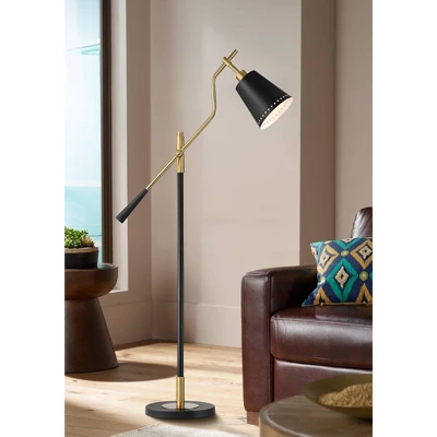 Possini Euro Design Modern Pharmacy Floor Lamp 54" Tall Matte Black Warm Gold Adjustable Metal Shade For Living Room Reading House 3 Possini Euro Design Modern Pharmacy Floor Lamp 54" Tall Matte Black Warm Gold Adjustable Metal Shade For Living Room Reading House