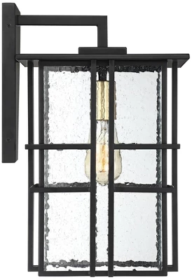 Possini Euro Design Arley Modern Outdoor Wall Light Fixture Black Geometric Frame 16" Seedy Glass For Post Exterior Barn Deck House Porch Yard Patio 7 Possini Euro Design Arley Modern Outdoor Wall Light Fixture Black Geometric Frame 16" Seedy Glass For Post Exterior Barn Deck House Porch Yard Patio - Image 5