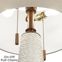 Possini Euro Design Kingston Modern Mid Century Table Lamp 32 3/4" Tall White Grooved Patterned Ceramic Taupe Drum Shade For Bedroom Living Room House -Possini Euro Design Shop GUEST ec64909a cf72 4850 8ac8 5218ccf903c7