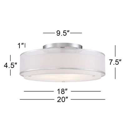 Possini Euro Design Modern Ceiling Lighting Semi Flush Mount Fixture 20" Wide Chrome 3-Light Sheer Outer Off White Inner Drum Shade For Bedroom House 7 Possini Euro Design Modern Ceiling Lighting Semi Flush Mount Fixture 20" Wide Chrome 3-Light Sheer Outer Off White Inner Drum Shade For Bedroom House - Image 5