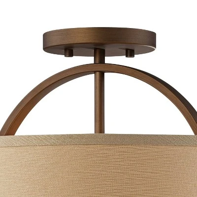 Possini Euro Design Halsted Modern Ceiling Light Semi Flush Mount Fixture 15" Wide Brushed Bronze 2-Light Oatmeal Linen Drum For Bedroom Living Room 5 Possini Euro Design Halsted Modern Ceiling Light Semi Flush Mount Fixture 15" Wide Brushed Bronze 2-Light Oatmeal Linen Drum For Bedroom Living Room - Image 3