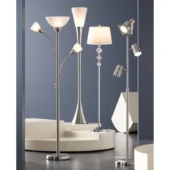 Possini Euro Design Alexei Modern Torchiere Floor Lamp With Side Lights 72" Tall Brushed Nickel White Crackle Glass For Living Room Reading Bedroom -Possini Euro Design Shop GUEST f45336dd 1c66 4491 ac18 ae886a91ebc2