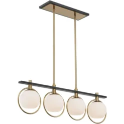 Possini Euro Design Carlyn Brass Black Linear Island Pendant Chandelier 33" Wide Modern White Glass Shade 4-Light LED Fixture For Dining Room Kitchen -Possini Euro Design Shop GUEST f51208d1 1570 43e8 b074 e7299aff1864