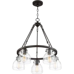 Possini Euro Design Bellis Bronze Wagon Wheel Pendant Chandelier 25" Wide Modern Clear Glass 5-Light Fixture For Dining Room House Kitchen Island Home -Possini Euro Design Shop GUEST f57f1f0b 5fd6 4d76 8765 b8e25ce9ca30