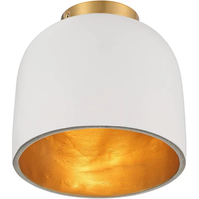 Possini Euro Design Merrick Modern Industrial Ceiling Light Flush Mount Fixture 9 1/4" Wide White Cement Gold For Bedroom Kitchen Living Room Hallway 6 Possini Euro Design Merrick Modern Industrial Ceiling Light Flush Mount Fixture 9 1/4" Wide White Cement Gold For Bedroom Kitchen Living Room Hallway - Image 4