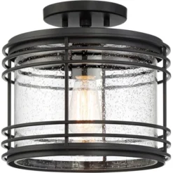Possini Euro Design Modern Semi Flush Mount Outdoor Ceiling Light Fixture Black Geometric 11" Clear Seedy Glass For Exterior House Porch Patio Deck -Possini Euro Design Shop GUEST fce04939 7e83 4eb6 b6f7 bb35956ecf8f