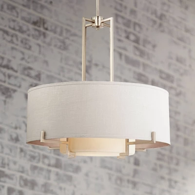 Possini Euro Design Concentric Brushed Nickel Pendant Chandelier 28" Wide Modern White Fabric Drum 4-Light For Dining Room House Foyer Kitchen Island 3 Possini Euro Design Concentric Brushed Nickel Pendant Chandelier 28" Wide Modern White Fabric Drum 4-Light For Dining Room House Foyer Kitchen Island