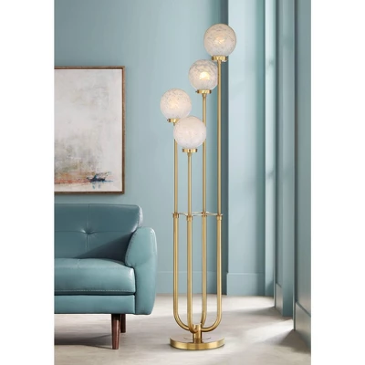 Possini Euro Design Mid Century Modern Glam Style Floor Lamp 4-Light LED 68.5" Tall Warm Gold Glass Globe Shade For Living Room House Uplight 3 Possini Euro Design Mid Century Modern Glam Style Floor Lamp 4-Light LED 68.5" Tall Warm Gold Glass Globe Shade For Living Room House Uplight
