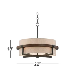 Possini Euro Design Bronze Wood Finish Pendant Chandelier 22" Wide Rustic Farmhouse Tan Fabric Drum 4-Light Fixture For Dining Room House -Possini Euro Design Shop GUEST fef36d3b d0fc 4db1 9dc9 ffe5d26747fe